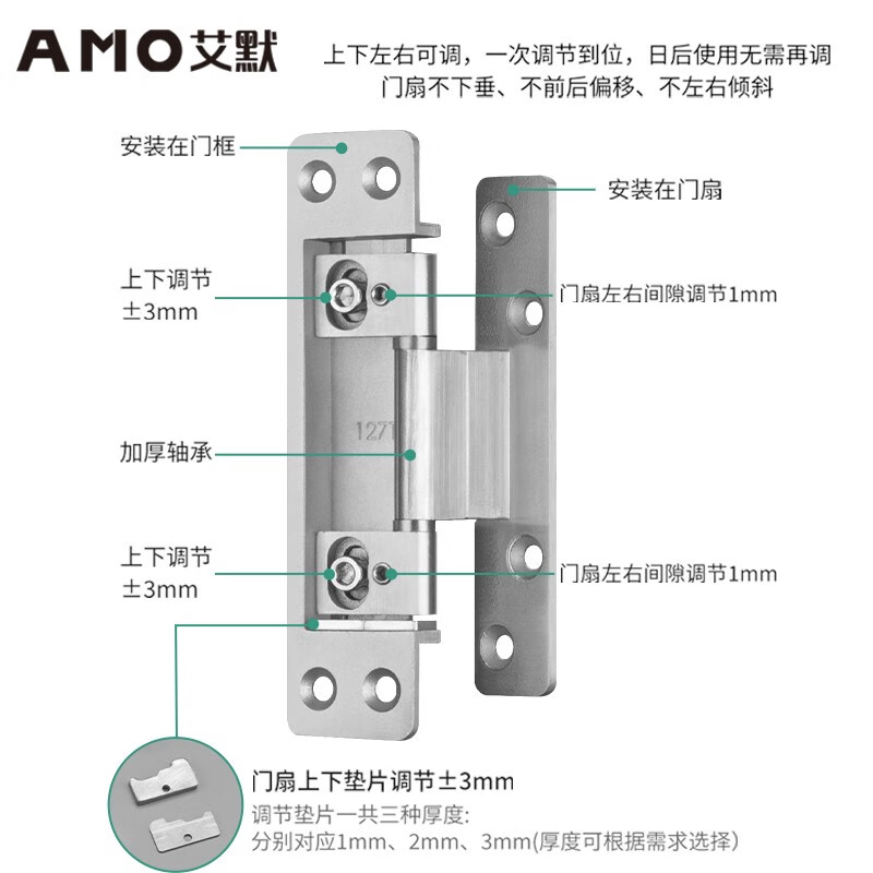 艾默隱形門合頁不銹鋼304三維可調暗門十字鉸鏈木門外開隱藏門鉸 127t